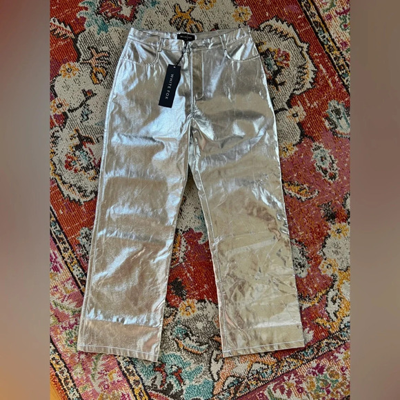 NWT White Fox Push The Button Metallic PU Pants Silver - Picture 3 of 6